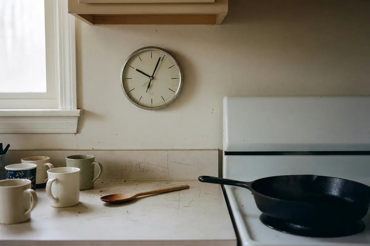 kitchen clock ticking while nana talks about dinner