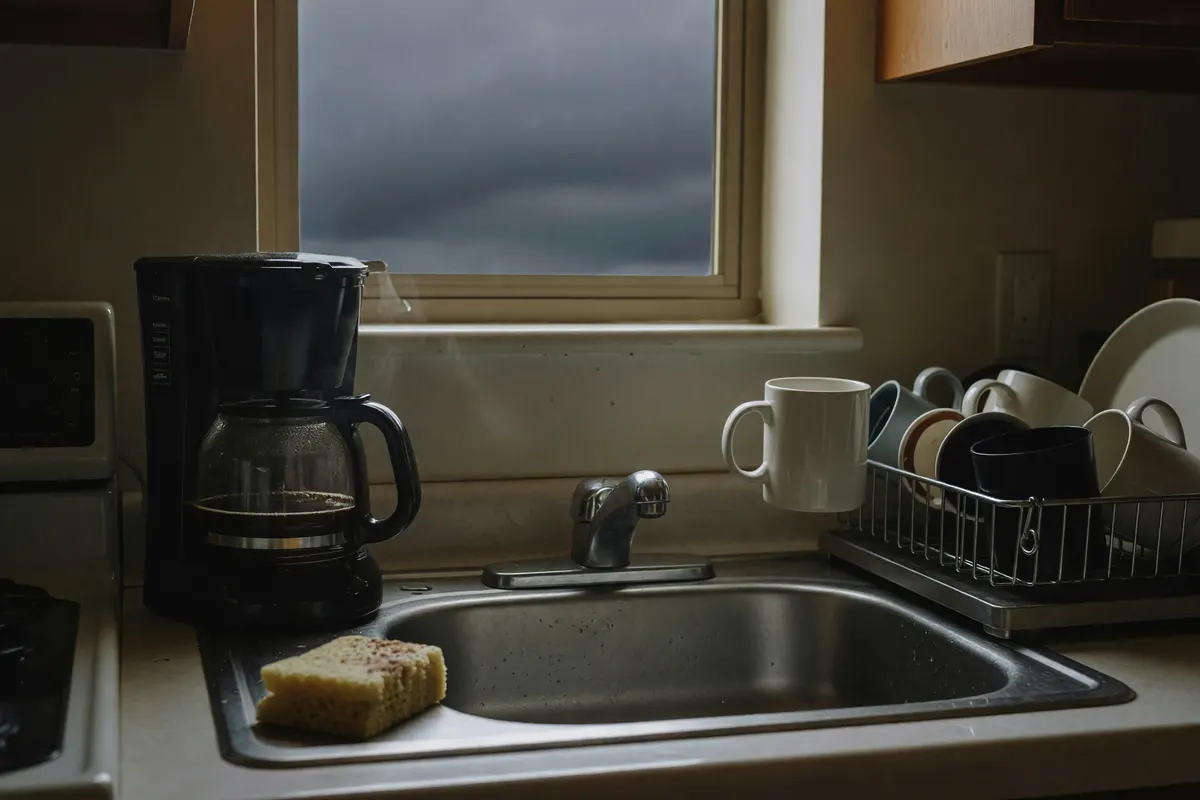 cleaning the coffee maker after dinner