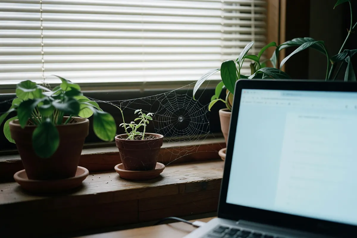 desk corner with the plants and the light coming in
