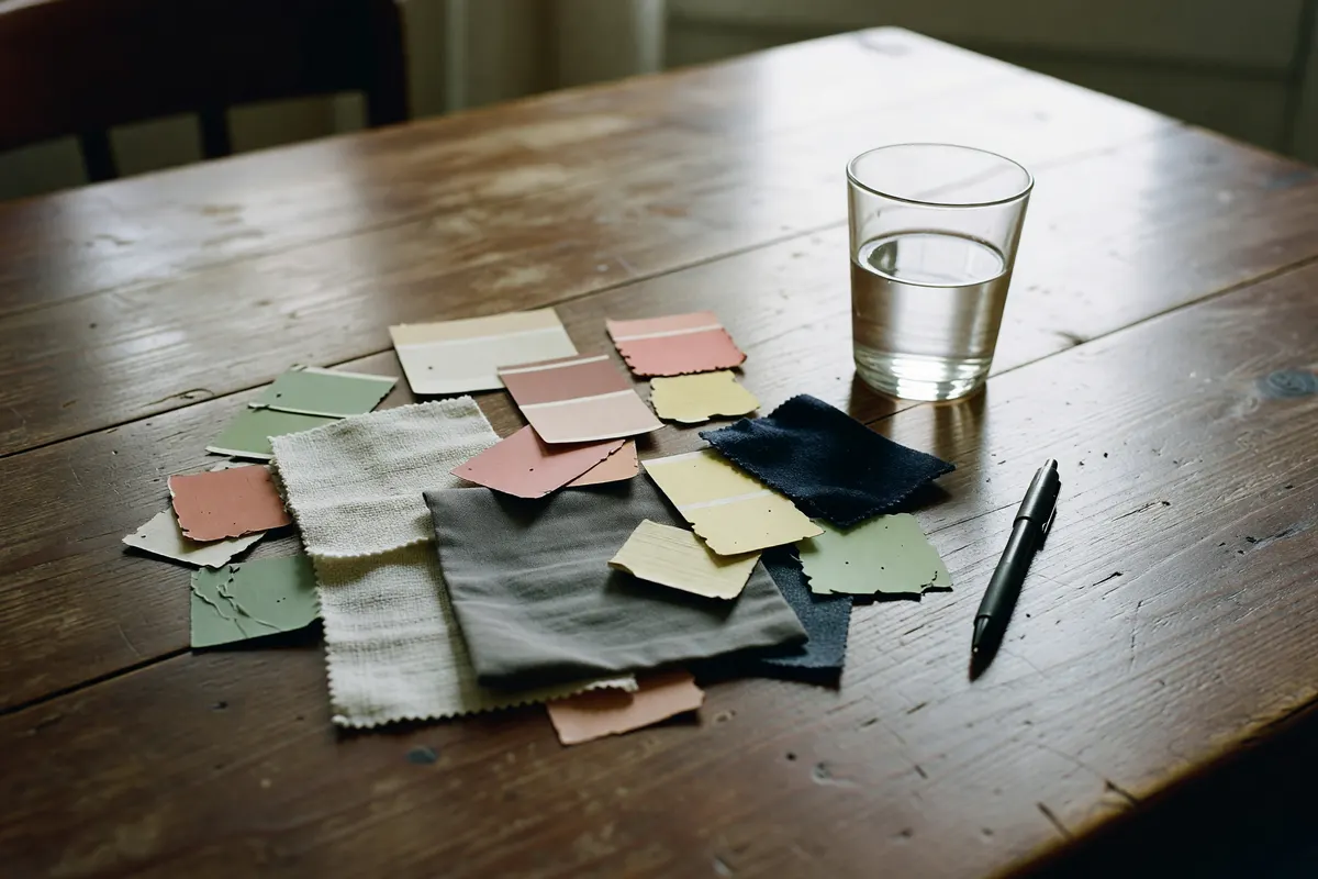 samples laid out on the table next to the window