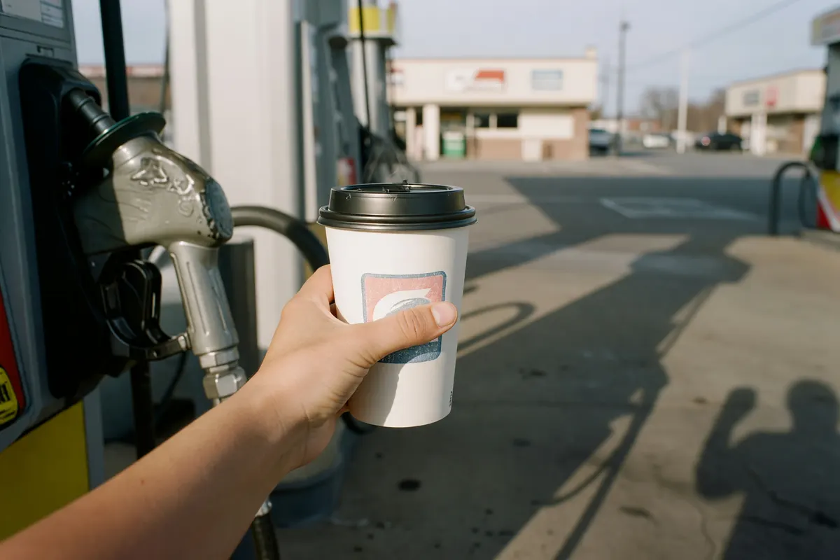 coffee while waiting for the pump