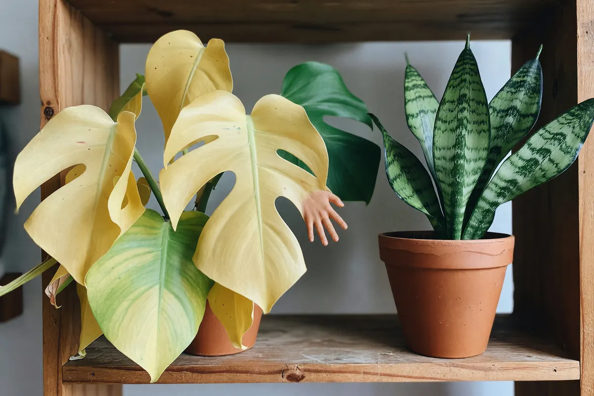the monstera giving up on life next to the snake plant