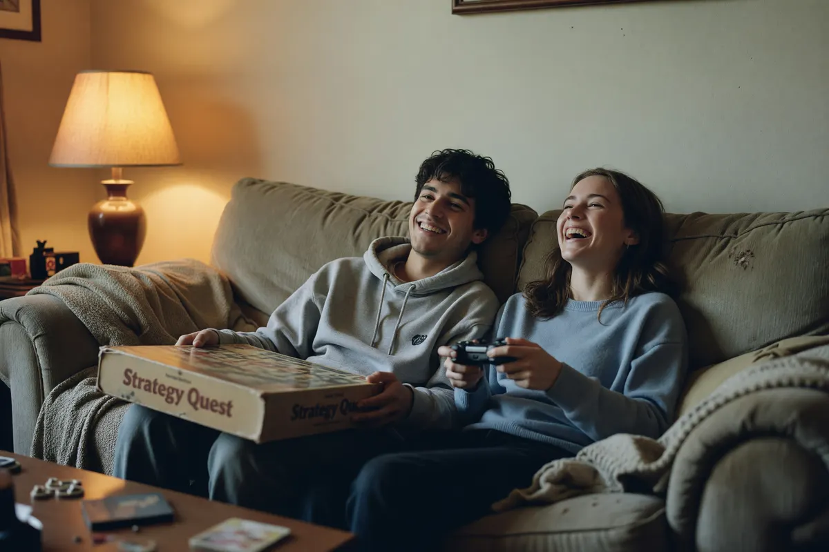 ren laughing on the couch during game night