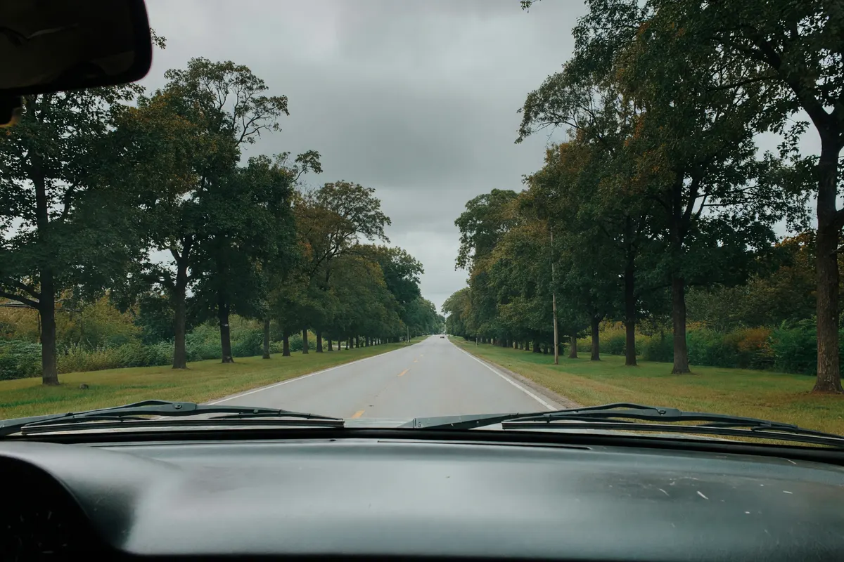 road view through the windshield