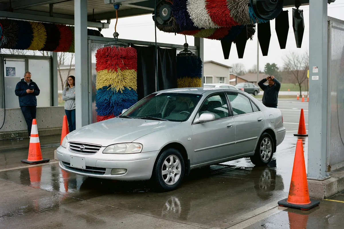 car at the wash, morning light