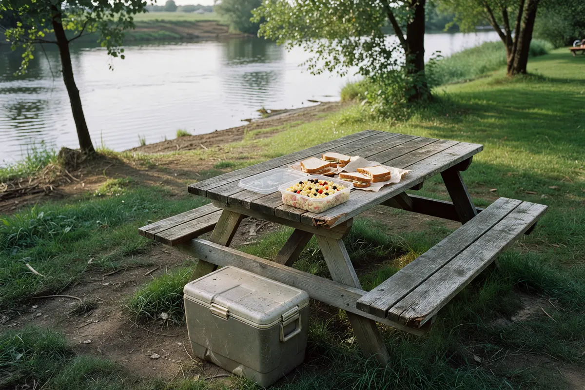 our table by the water before we started eating