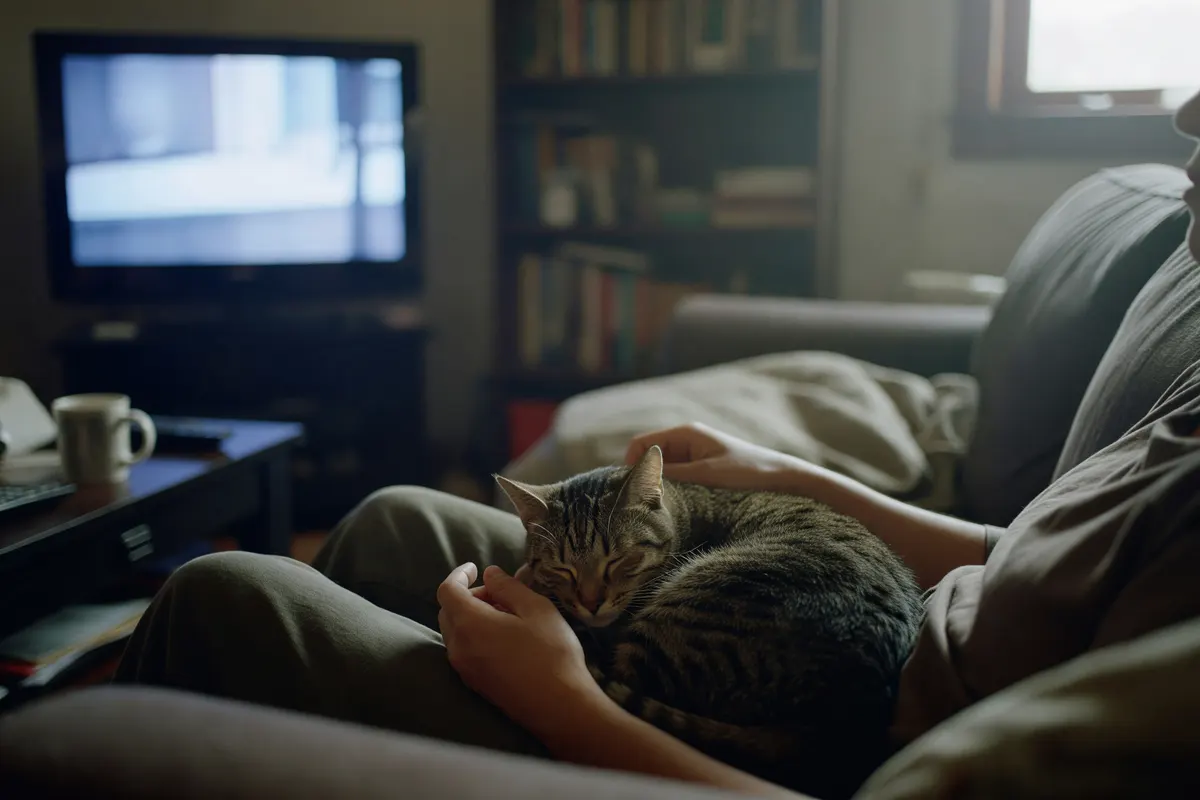 cat curled up on lap