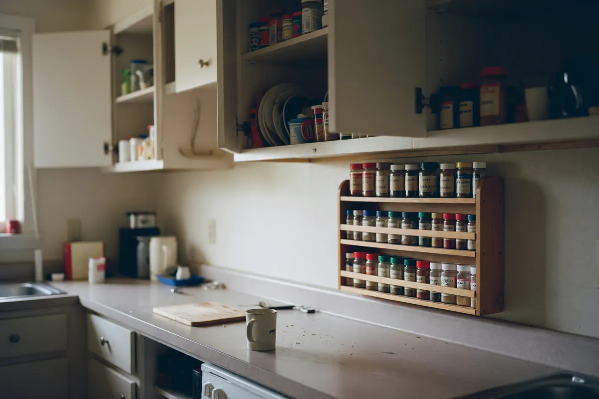 kitchen after i knocked over the cinnamon