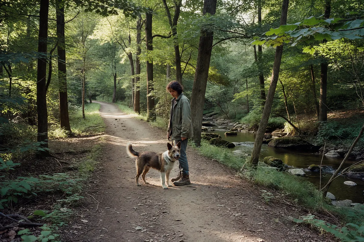 phone snap of the start of the trail with ren and the dog