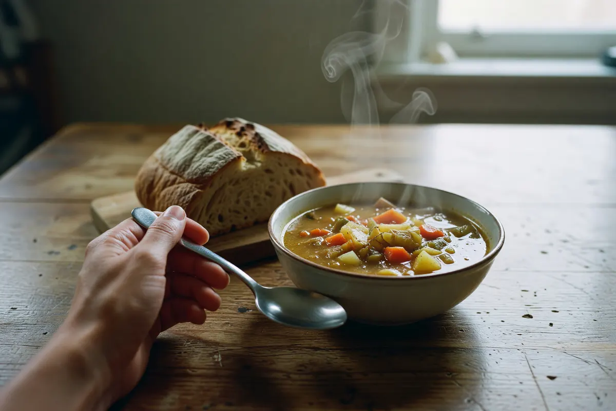 soup turned out okay, sourdough on the side