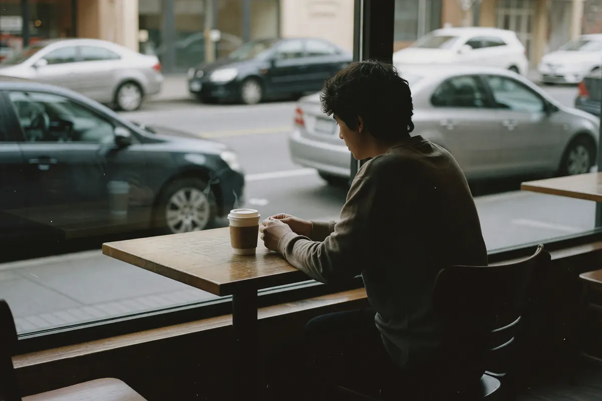 coffee shop window seat with paper cup