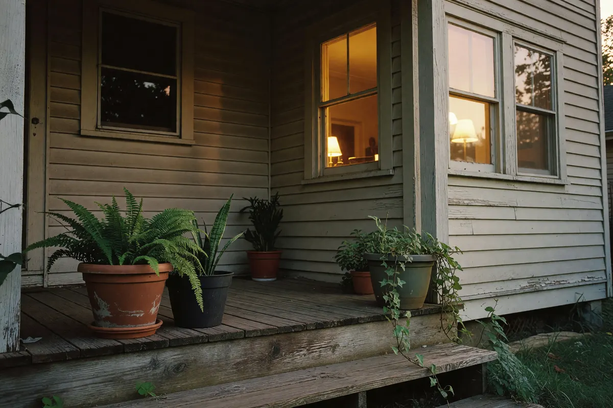 porch plants and house windows
