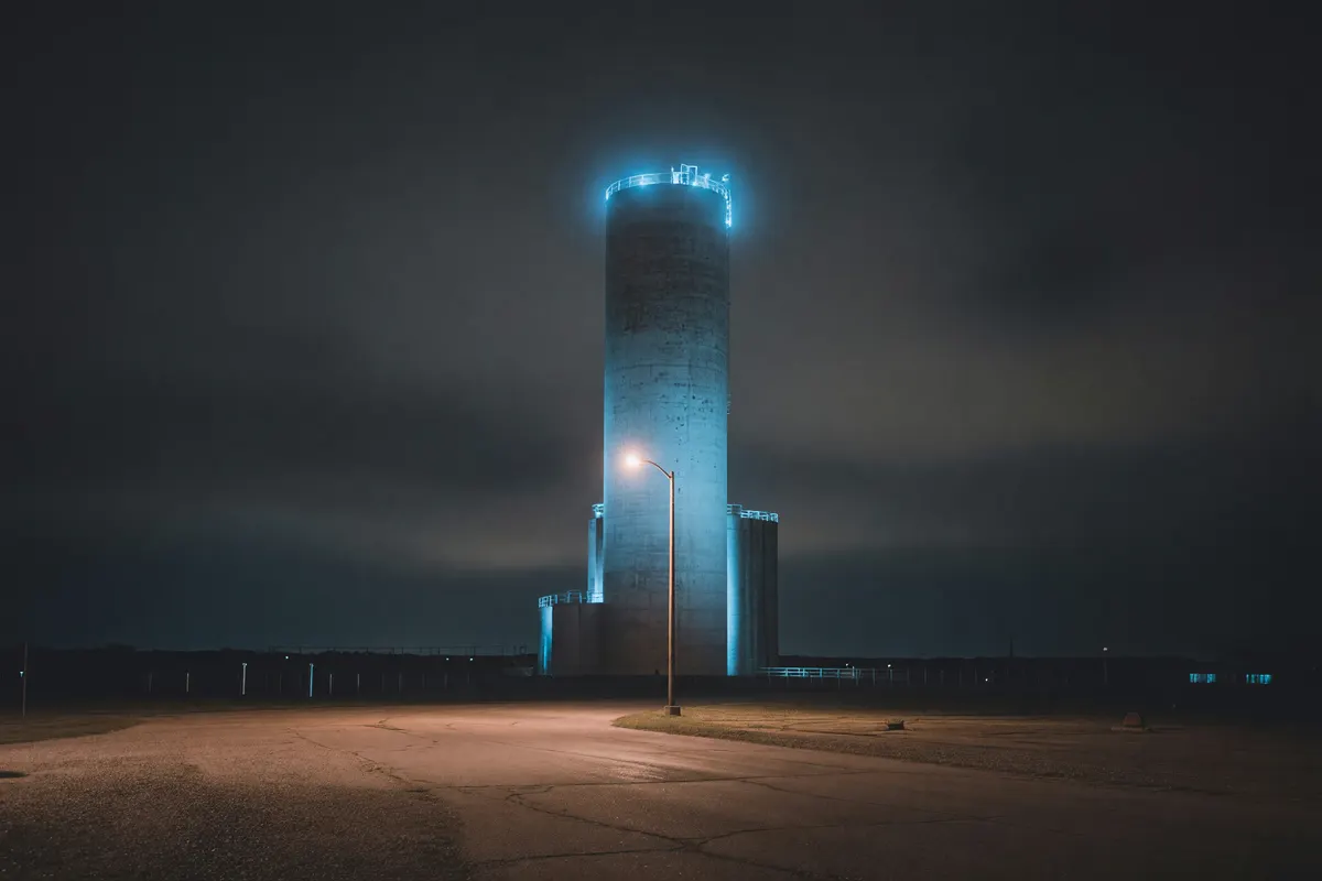 tower on the drive back, all lit up for the festival