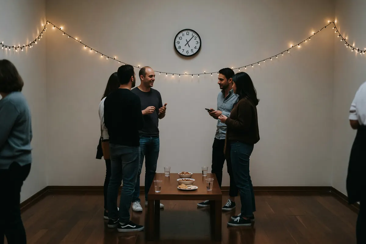 snack table and people chatting