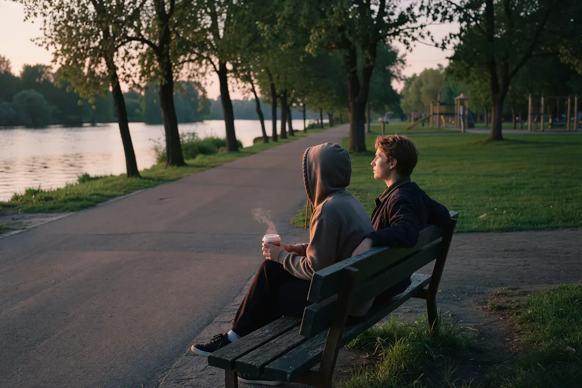 quick snap of the bench by the water, ren still on his phone