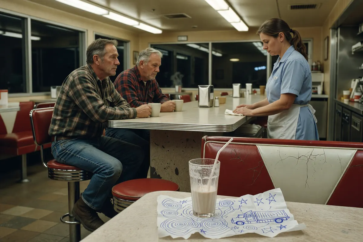 quick stop at the diner on the way home, just us and a couple truckers