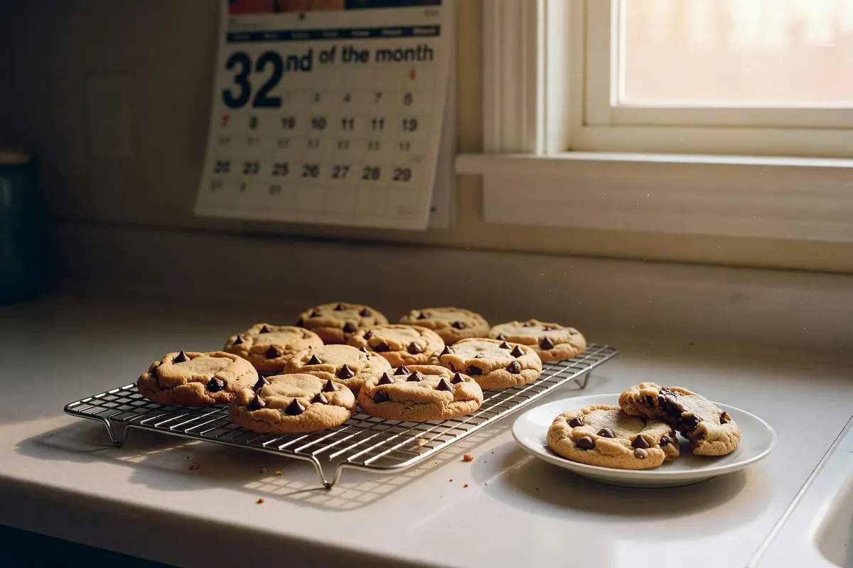 cookies on the cooling rack with a plate nearby