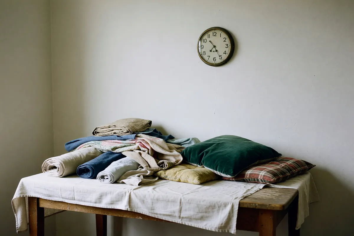 table with fabric and the clock