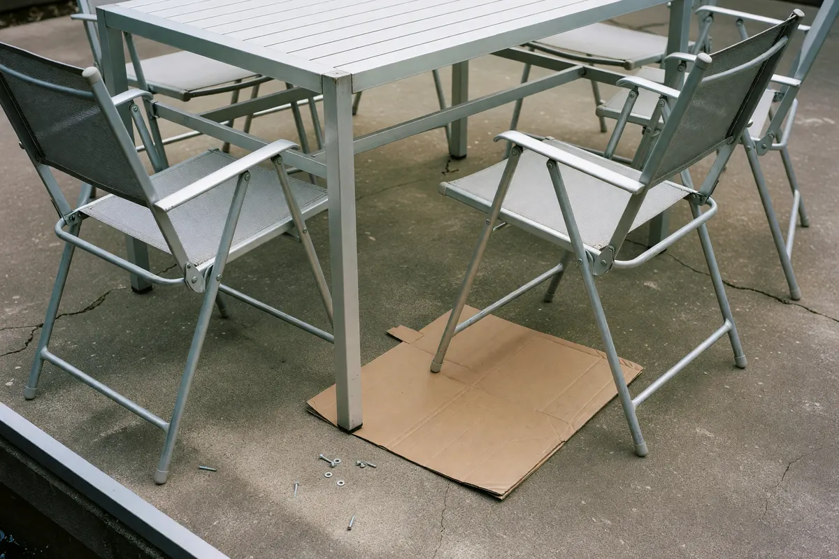 finished patio furniture with a cardboard shim