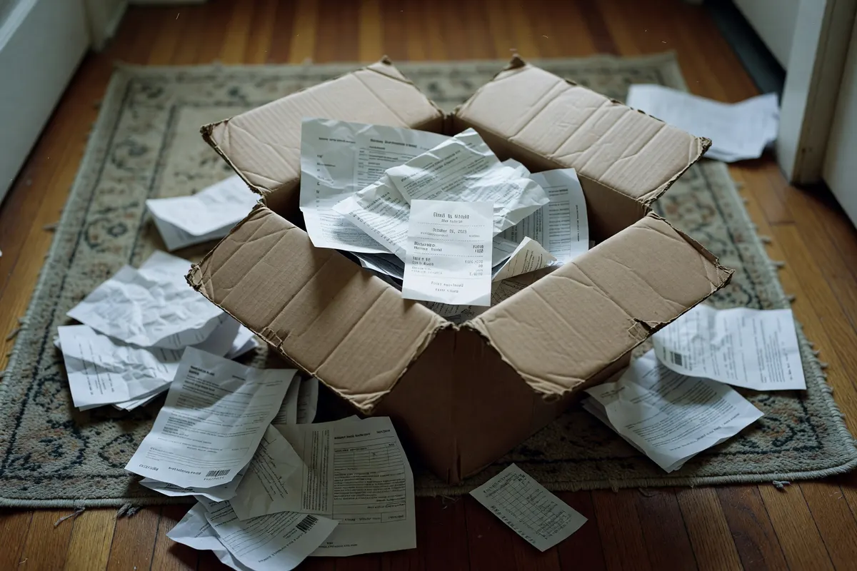 papers and receipts from the box