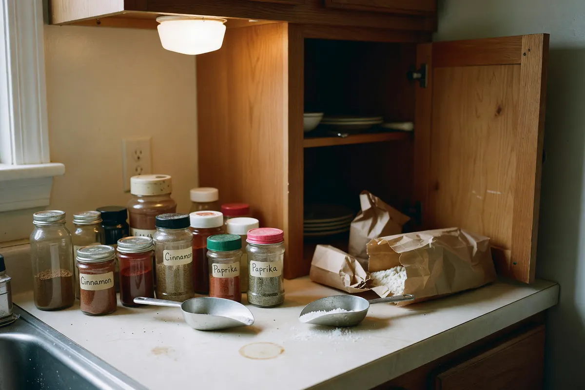 jars and bags on the counter after lunch