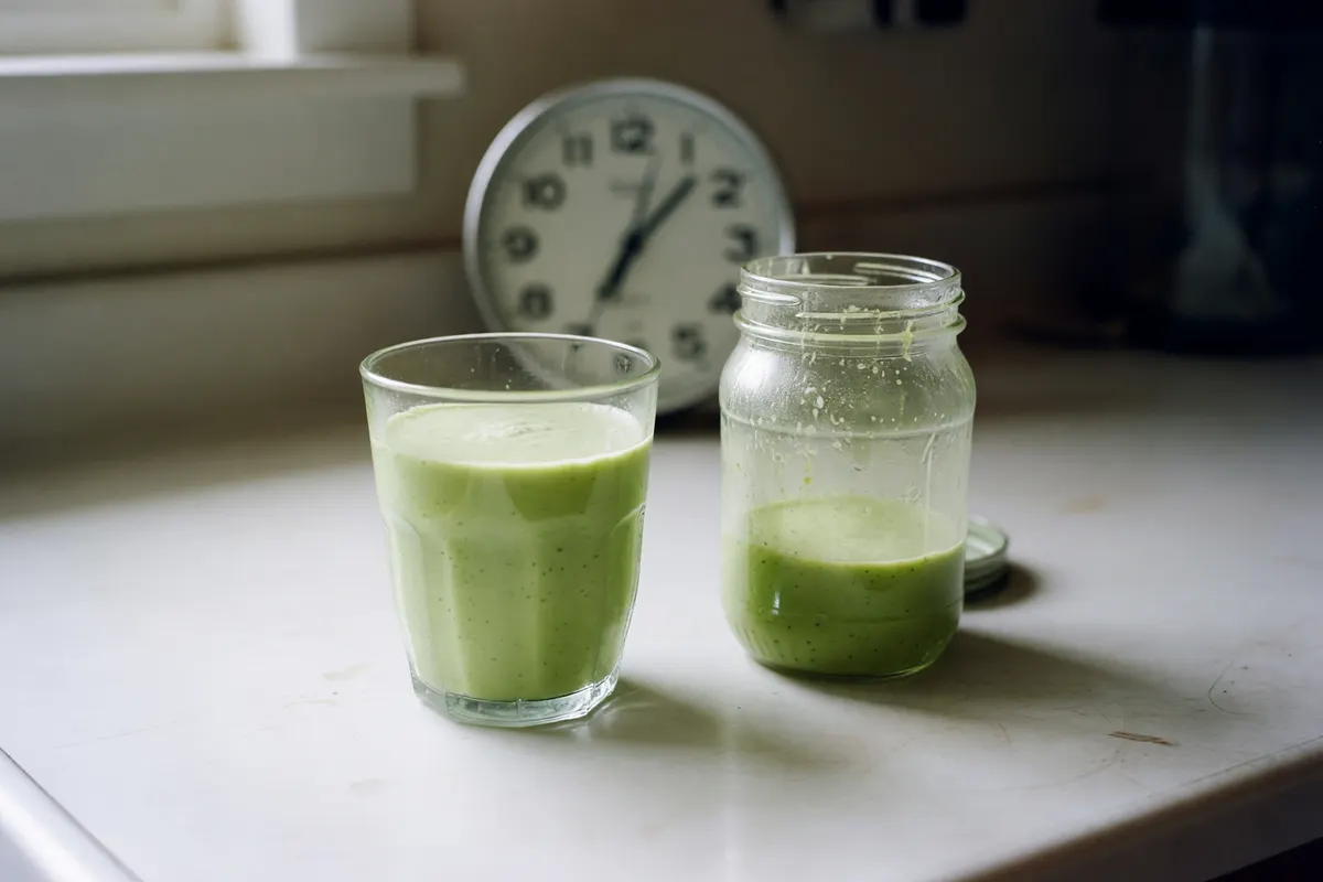 smoothie glass next to the jar