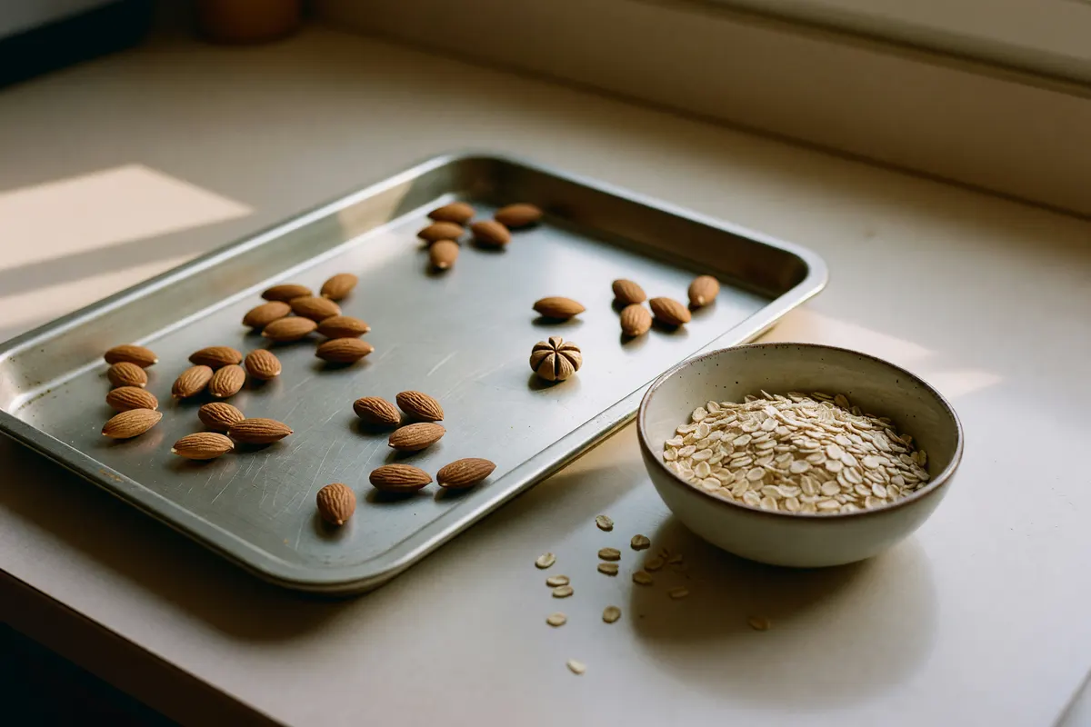 jar of trail mix next to the mixing bowl