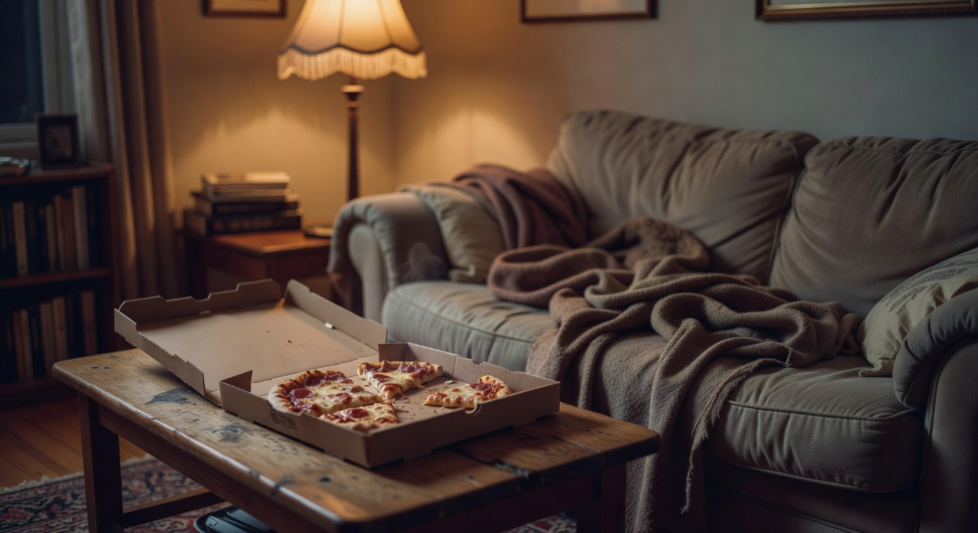 Pizza night at home after a long day.