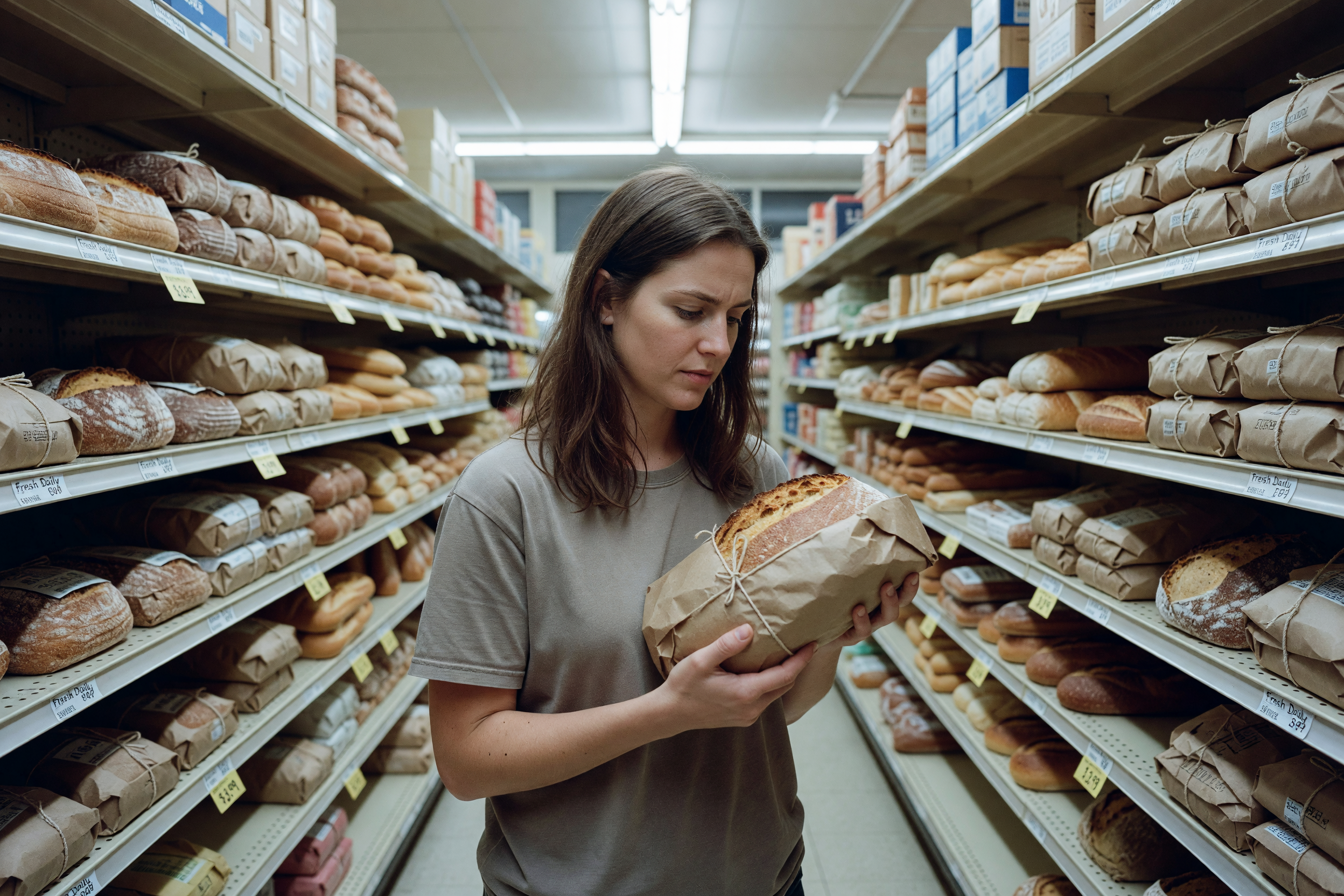 paper wrapped bread in the cart