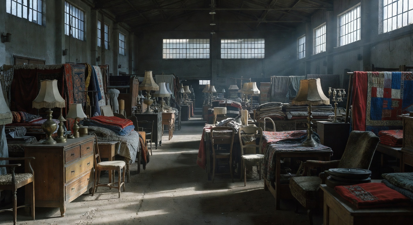 View of the vintage market stalls in the warehouse this morning.