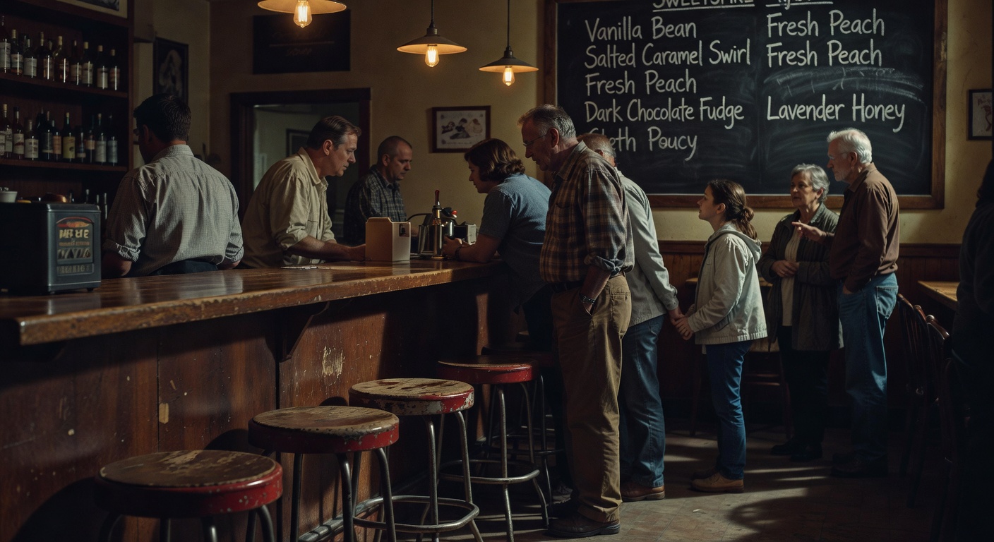 The counter at Sweetspire Creamery with the menu board in the back.