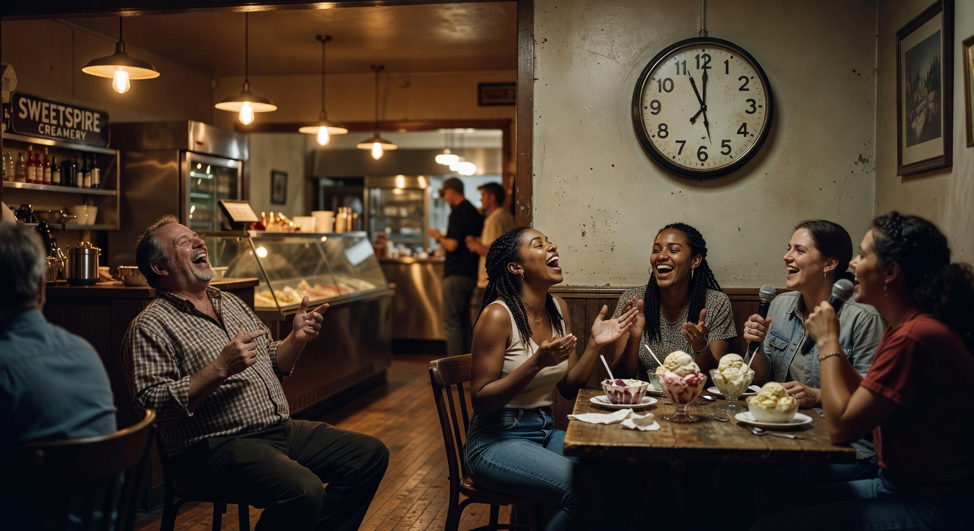 Folks singing along at Sweetspire Creamery’s Monday night event.