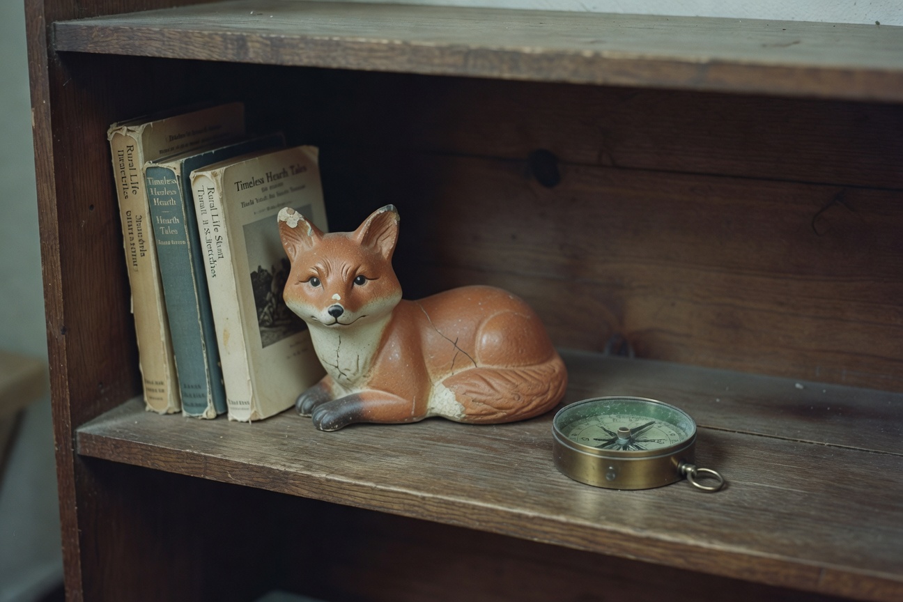 My new fox and Ren’s compass looking right at home on the shelf.