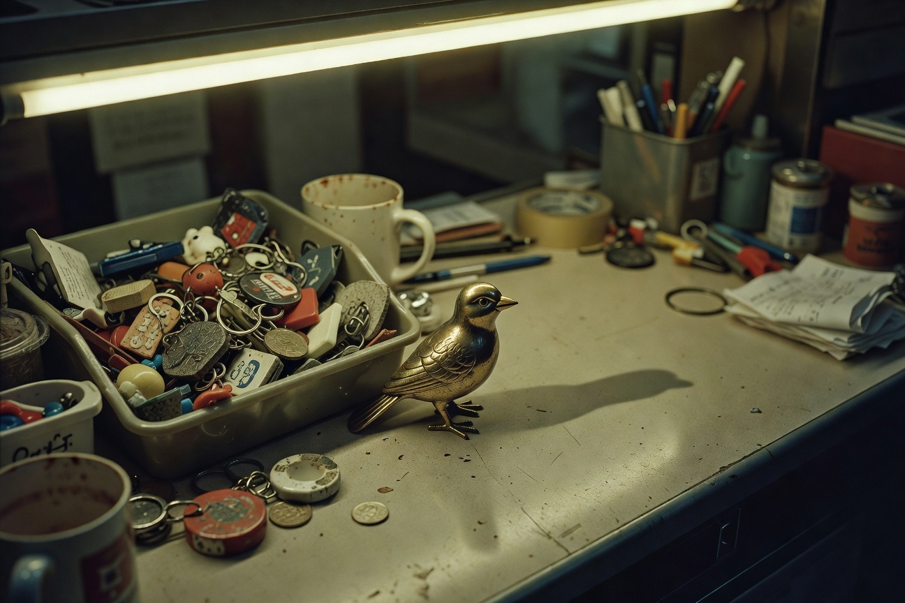 Tiny brass bird I picked up for a dollar at checkout.