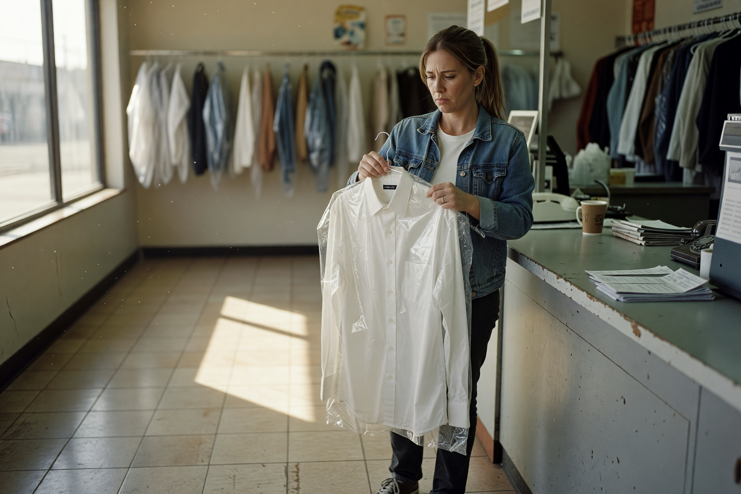 photo of the dry cleaner counter with the shirt i picked up