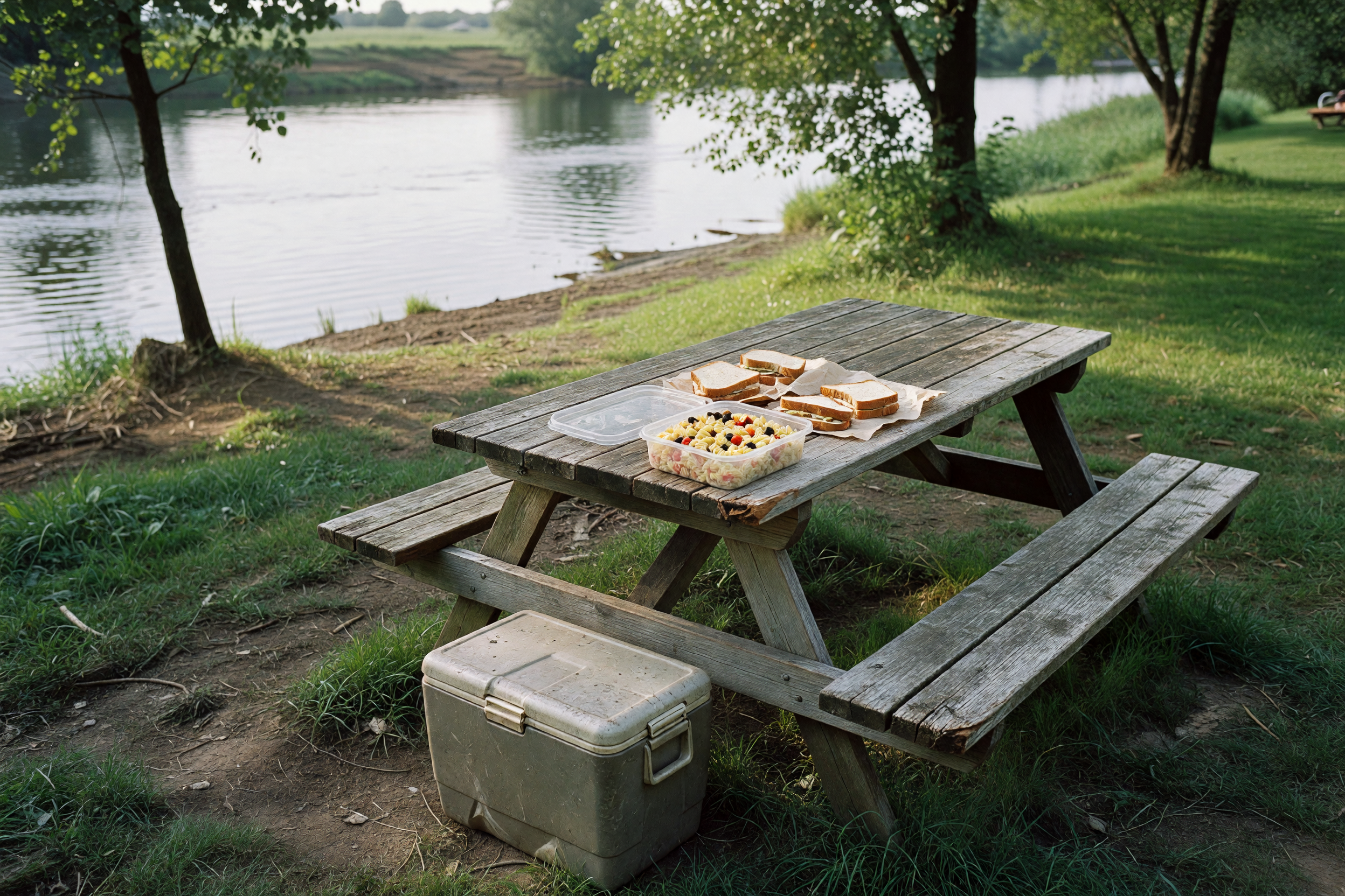 our table by the water before we started eating