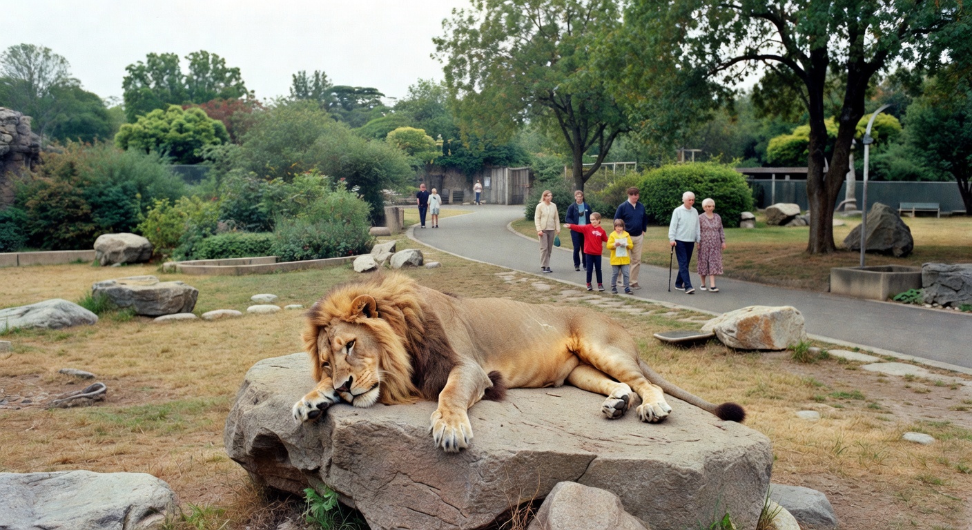 Lazy lion just chilling at the zoo today.