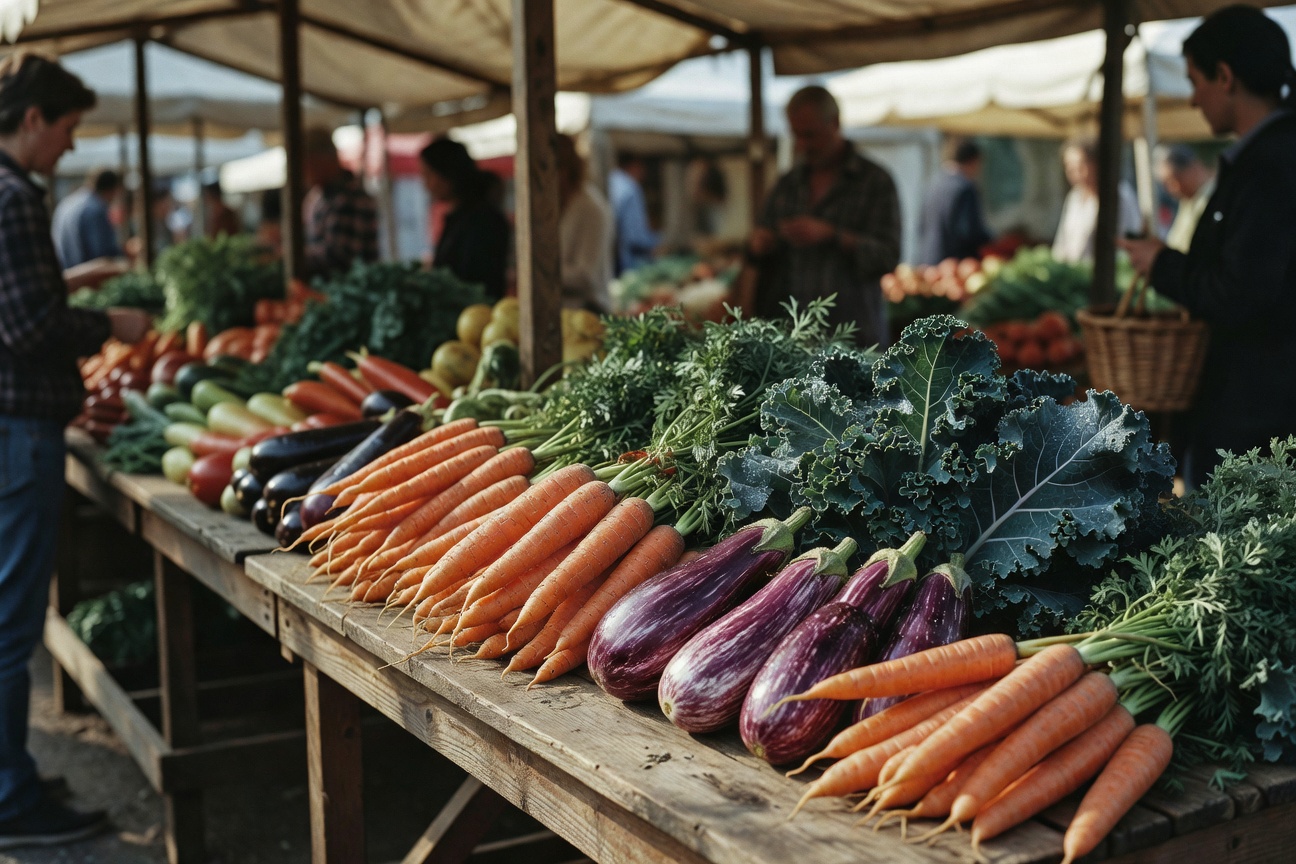 A stall at the market loaded with fresh veggies.