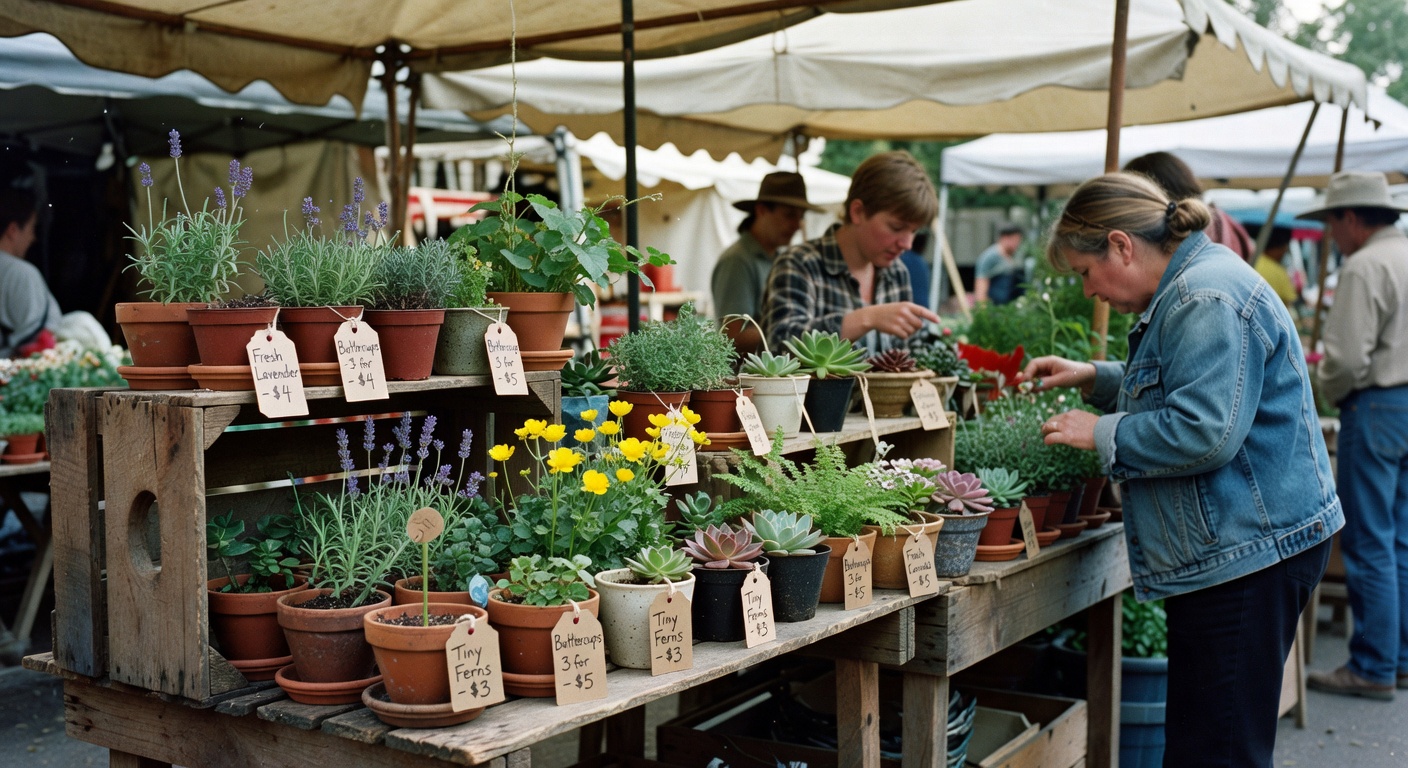 Cute little plant stall with some unique flowers.