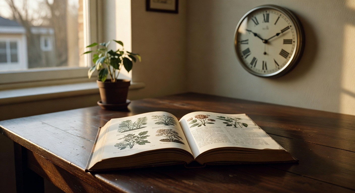 Gardening book on the table at the library with a little plant nearby.