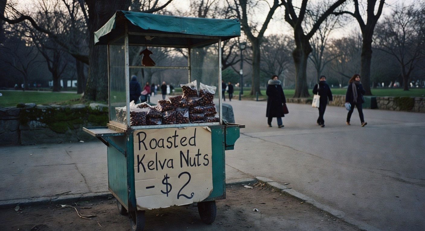 Grabbing some kelva nuts from the park cart.