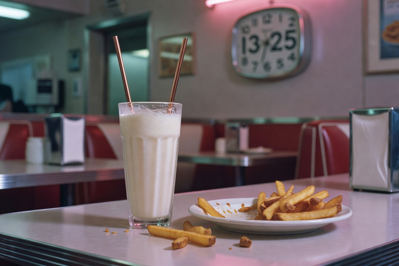Post-pottery milkshake and fries at the diner.