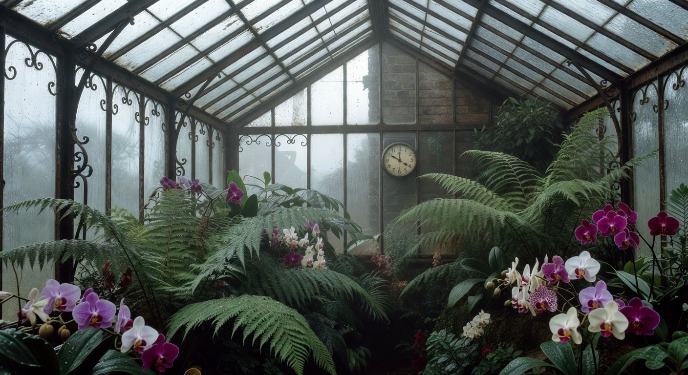 Inside the glasshouse with all the tropical plants.