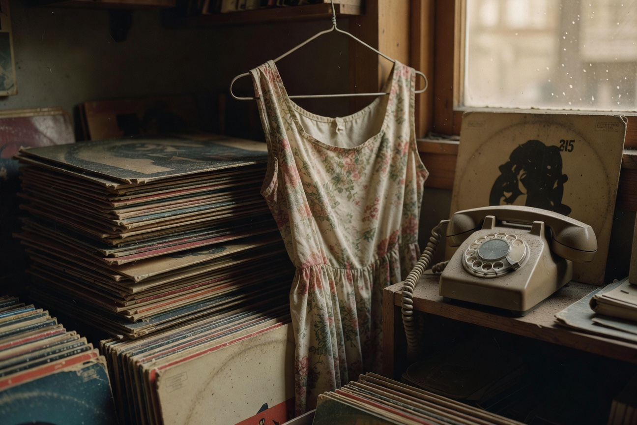 A messy corner of Retro Rewind with records and old stuff.