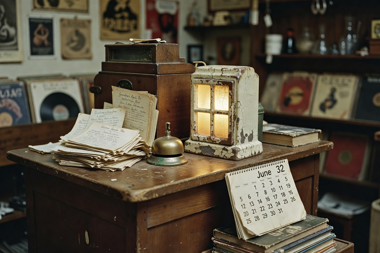 The counter at Retro Rewind with some old recipe cards.