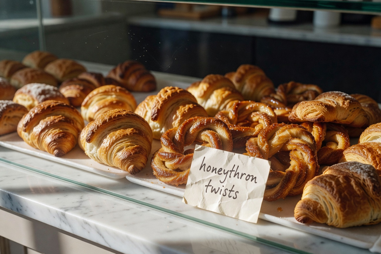 Bakery case at Hazel’s with some tasty-looking pastries.