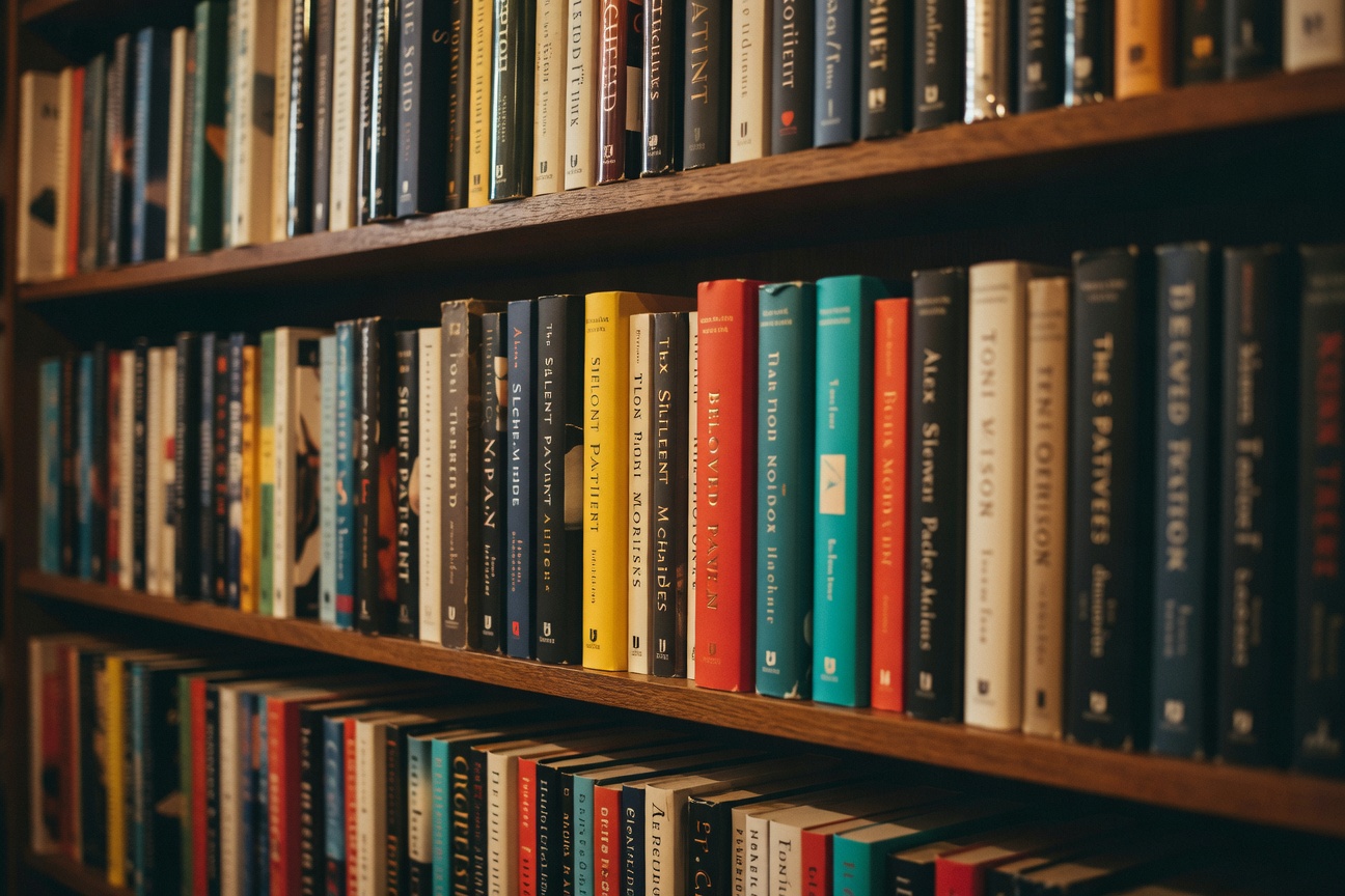 A shelf of books at Ink & Quill, love the warm lighting here.