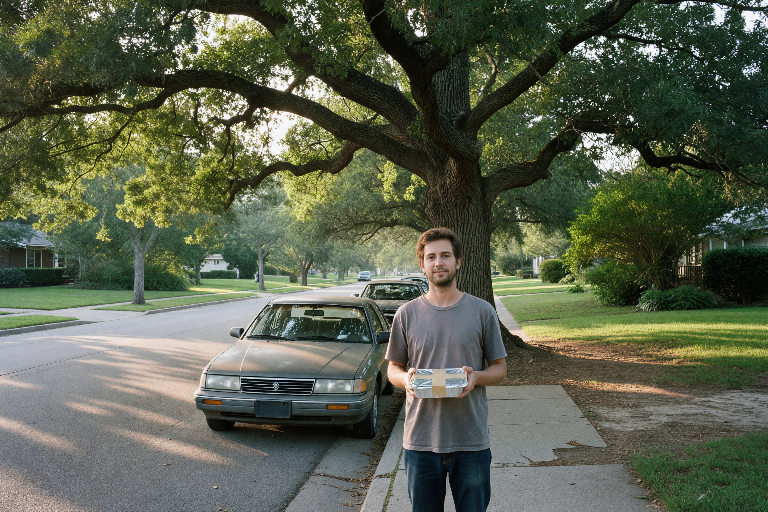 car parked under the oak tree after lunch