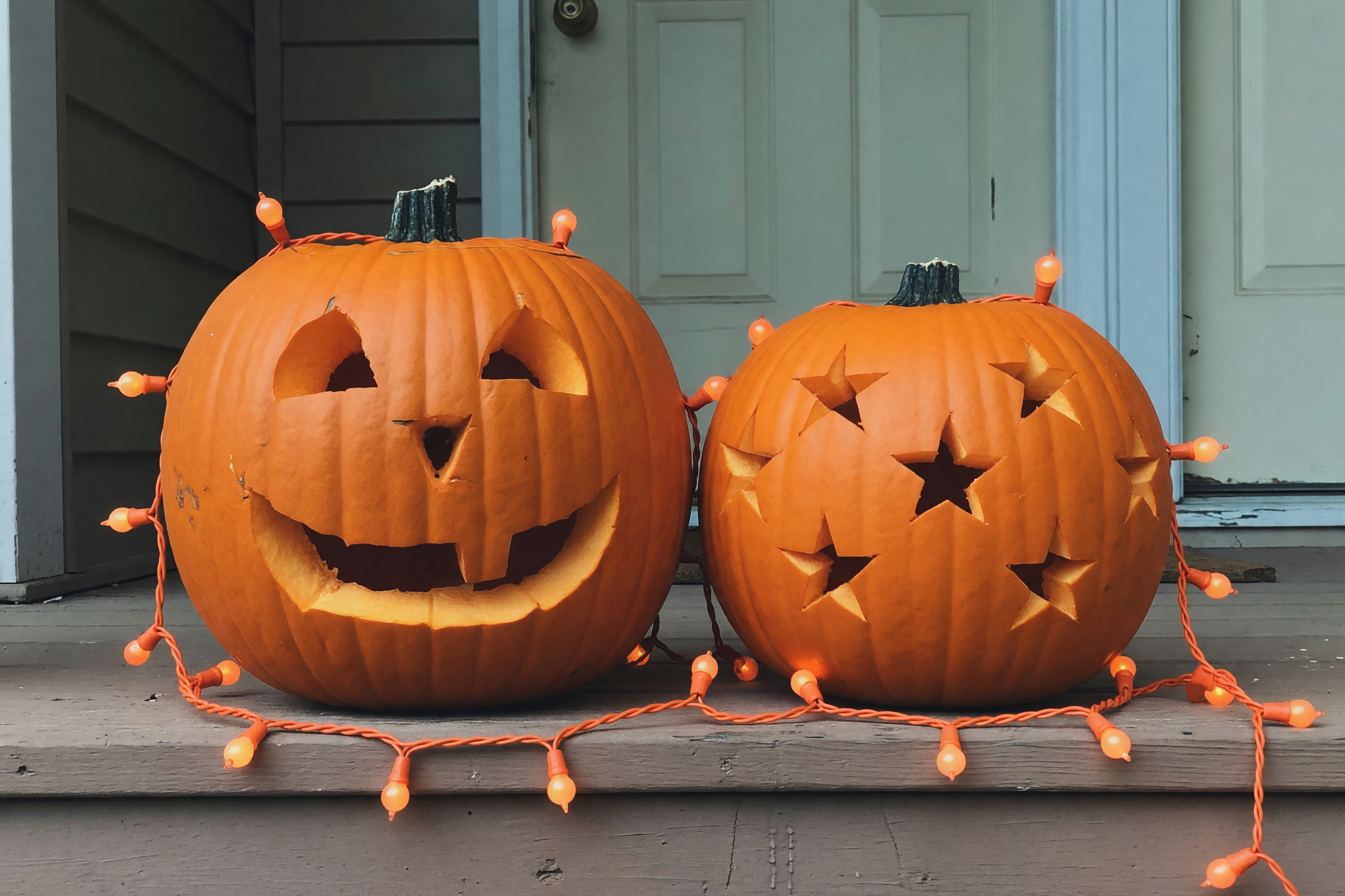our porch pumpkins after we finished carving them