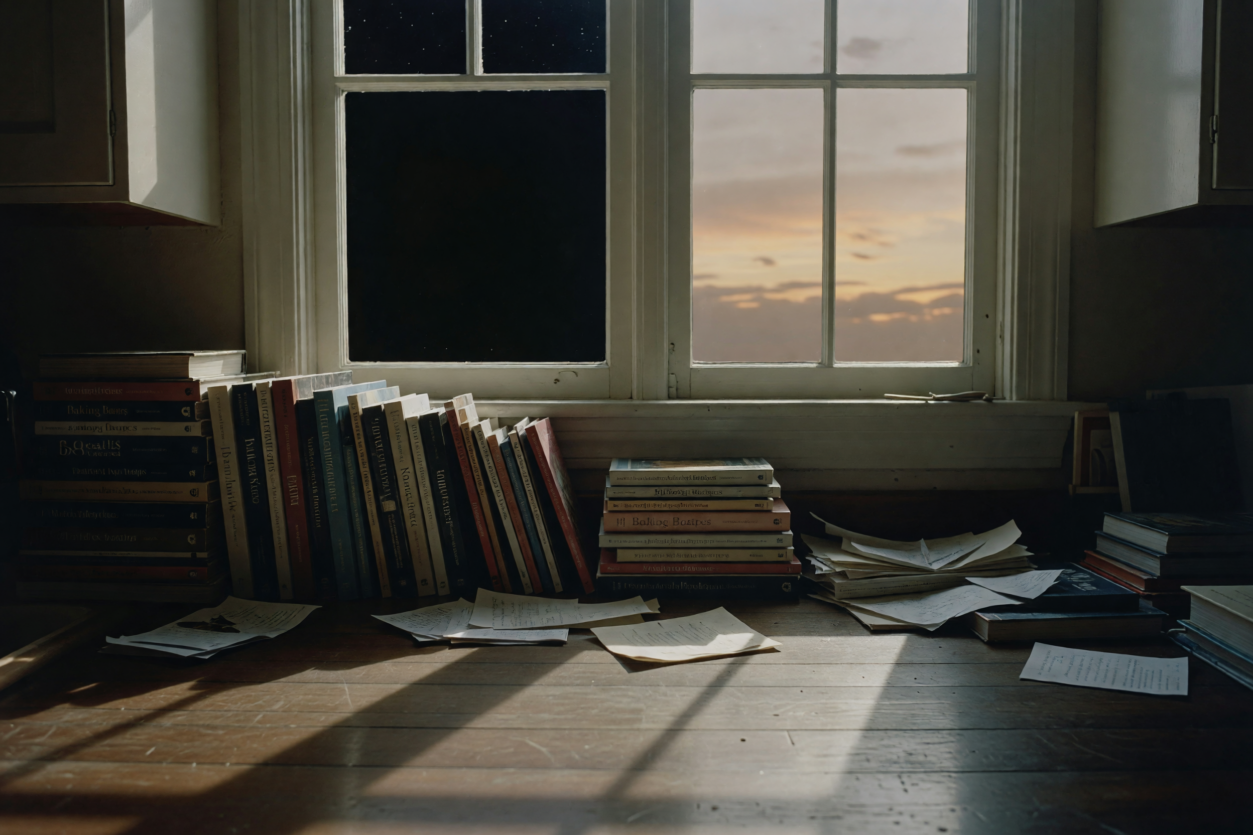 window light and books on the counter